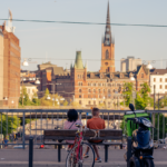 couple sitting on a bench in stockholm sweden