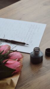vintage letter writing with ink and roses