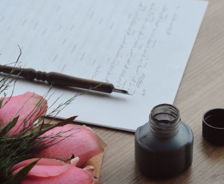 vintage letter writing with ink and roses