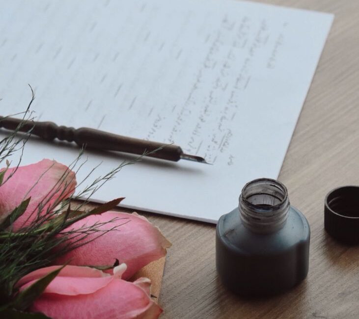 vintage letter writing with ink and roses