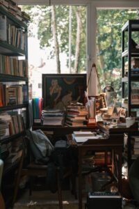 bundle of books on a room