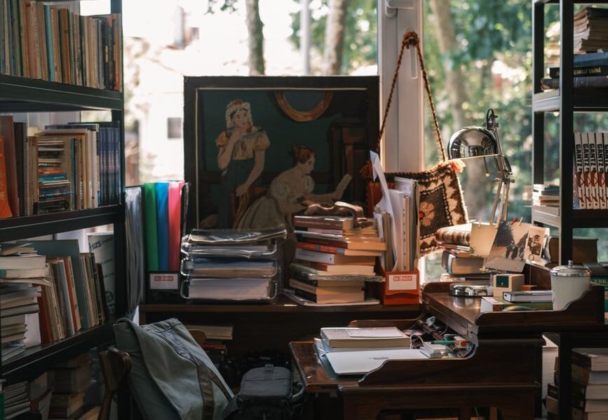 bundle of books on a room