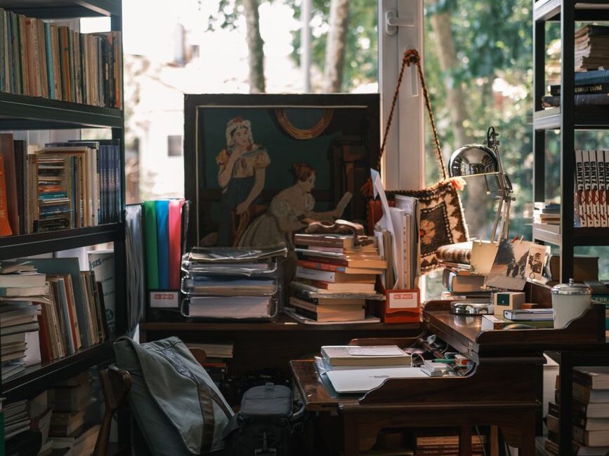 bundle of books on a room